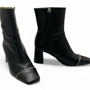 Ana Palma Leather Black Heeled Boots with Gold Accent